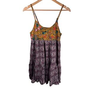 Natural Life Boho Floral Babydoll Cami Top Women Size S Mustard Cottage Tiered
